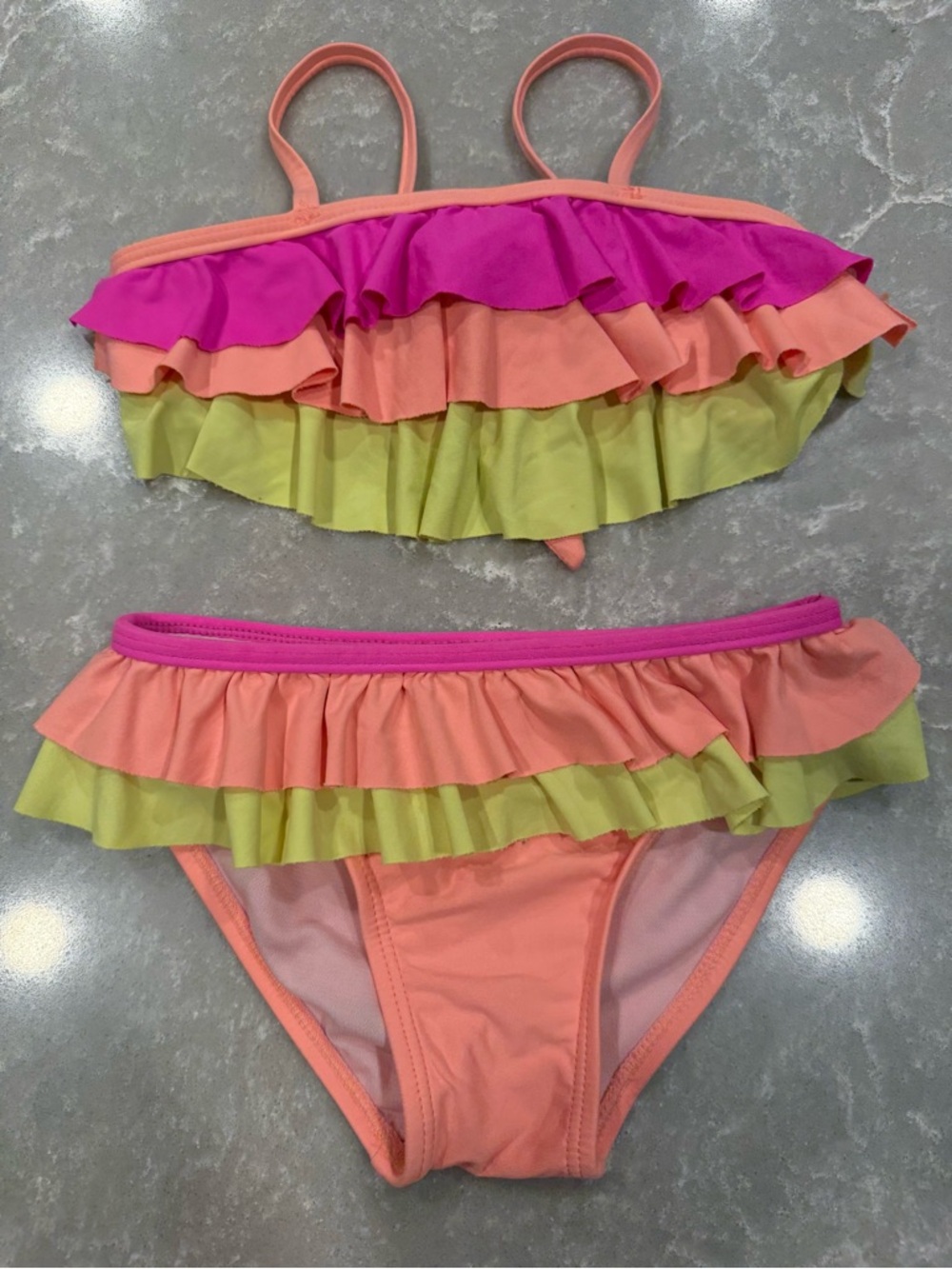 Beach Lingo Girls Bikini Set Ruffle Tiered Bright Swim 4T 5 Neon Pink